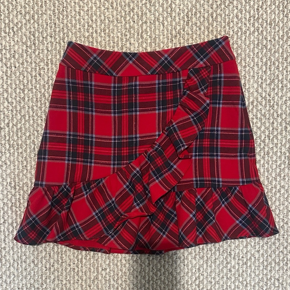 NWT: Red Tartan Ruffle Skirt